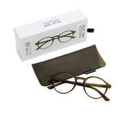 Soft Round Reading Glasses With Case - Olive Green
