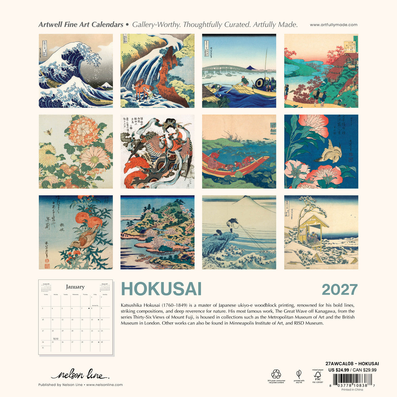 2027 Hokusai 12 x 12 Calendar - Just Fabulous Palm Springs