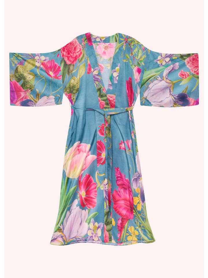 Floral Study Kimono Gown - Denim