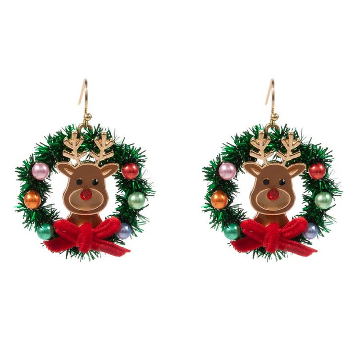 Christmas Reindeer Wreath Earrings