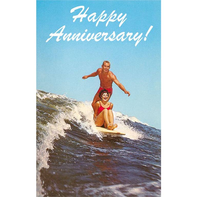 Surfing Couple Anniversary Greeting Card