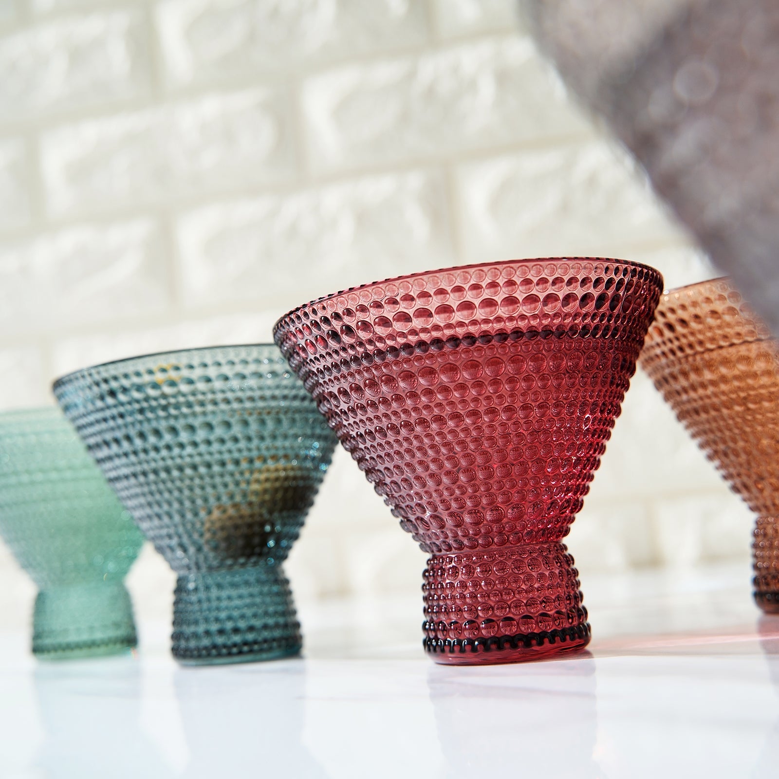 Beaded Stemless Martini Drinking Glass - Beige
