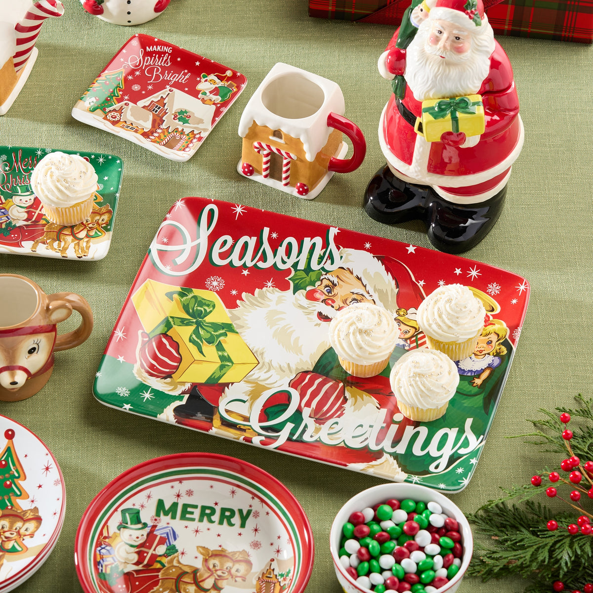 Santa's Retro Rectangular Platter 16 x 12