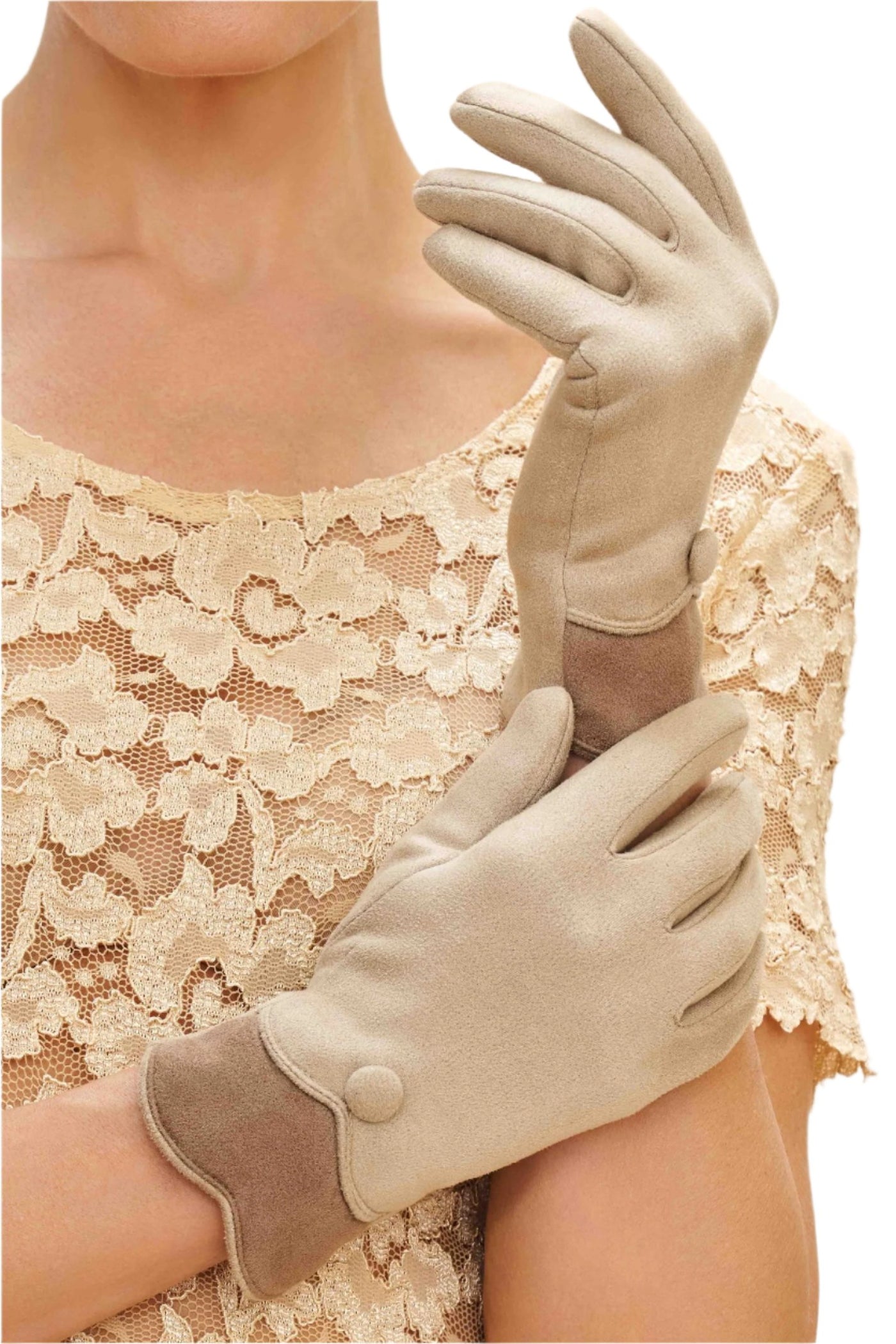 Pandora Faux Suede Gloves - Cream