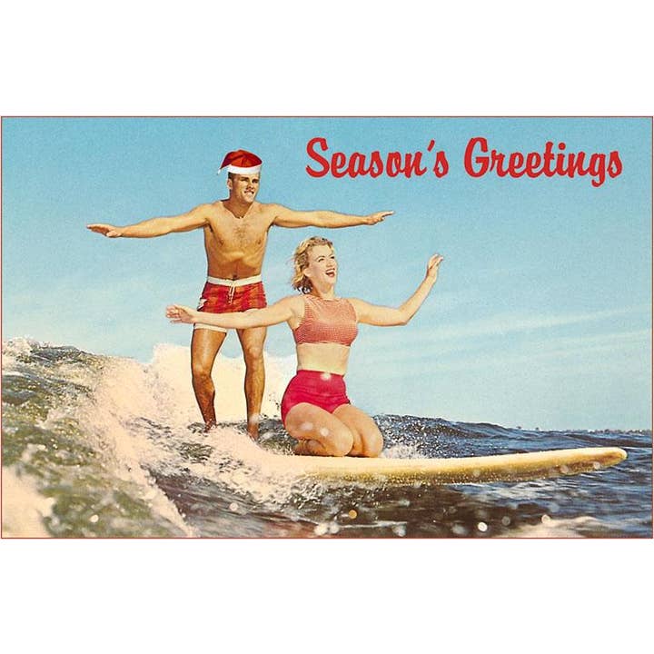 Surfing Couple Holiday Greeting Card