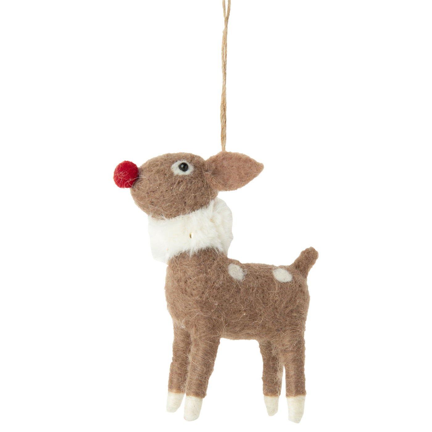 Cartoon Reindeer With Red Nose Felt Ornament