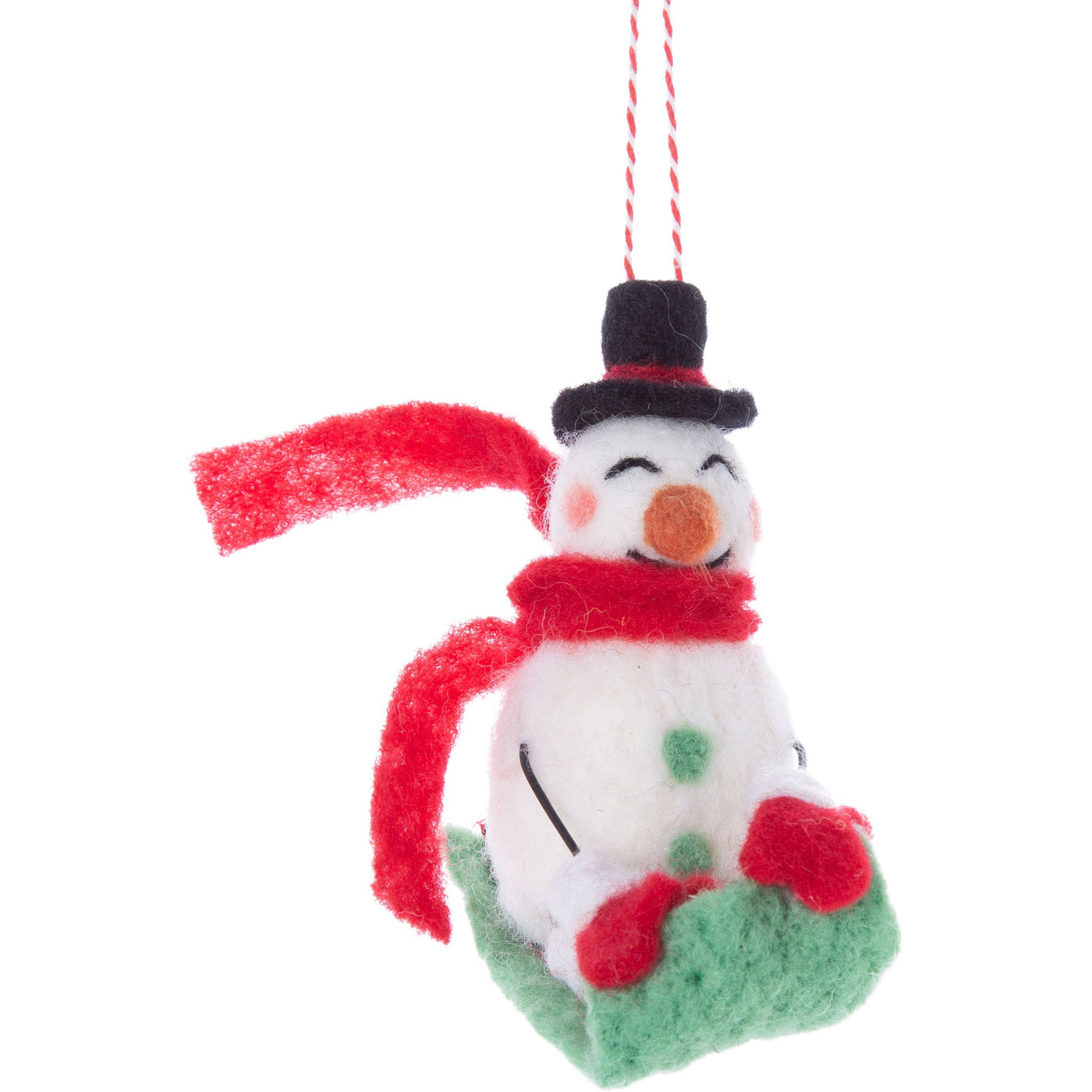 Snowman On Toboggan Felt Ornament