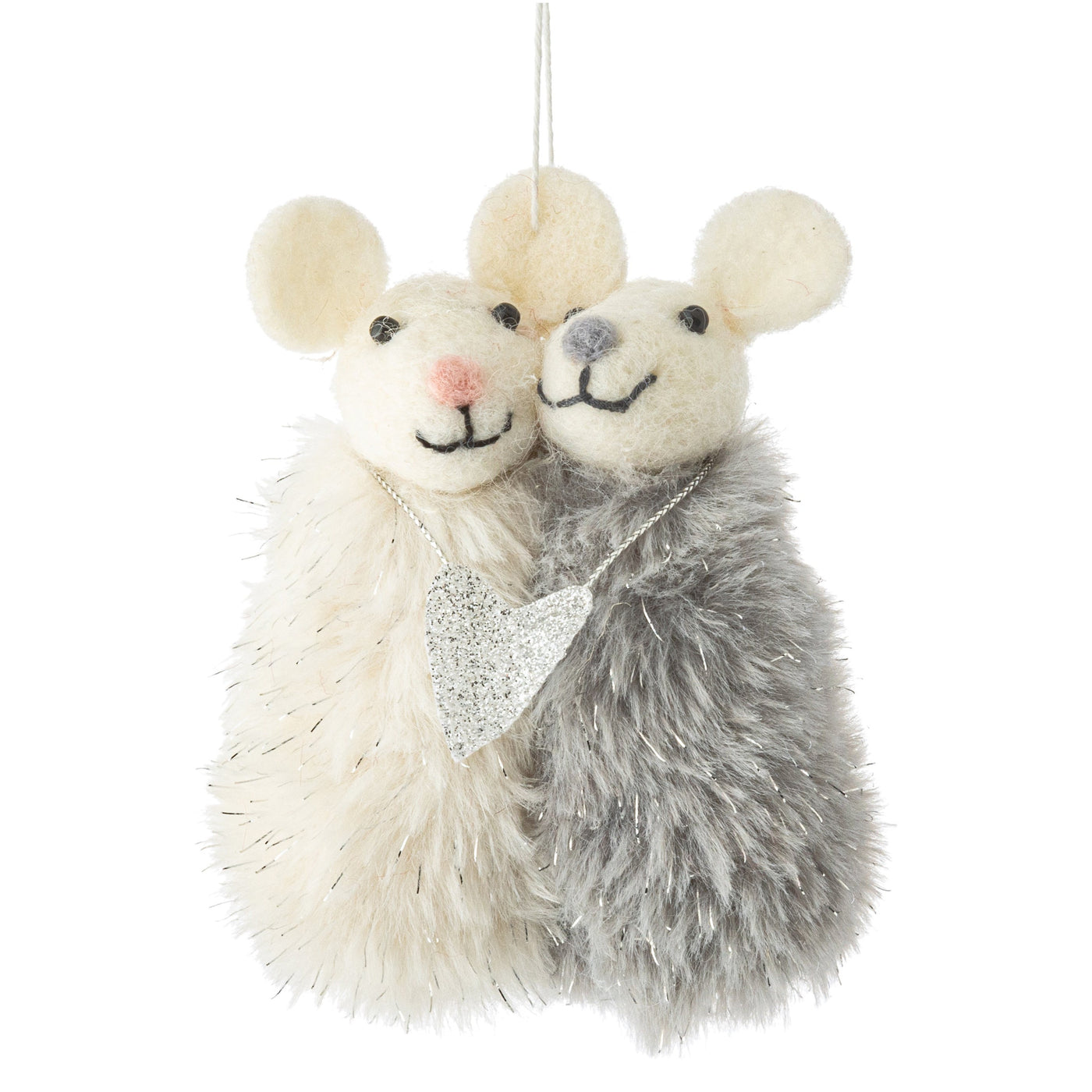 Two Mice Hugging With Silver Heart Plush Ornament