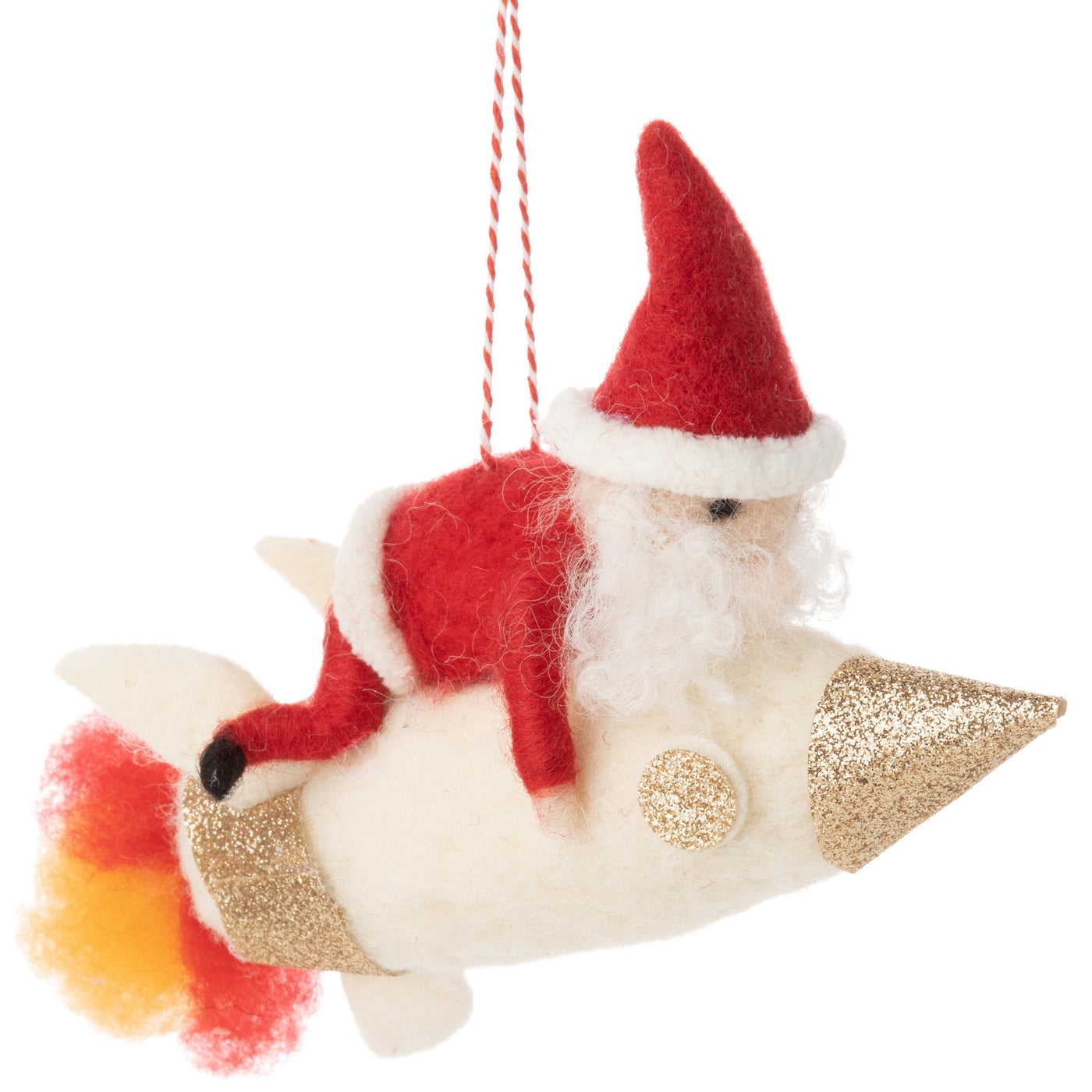 Santa Riding A Rocket Felt Ornament