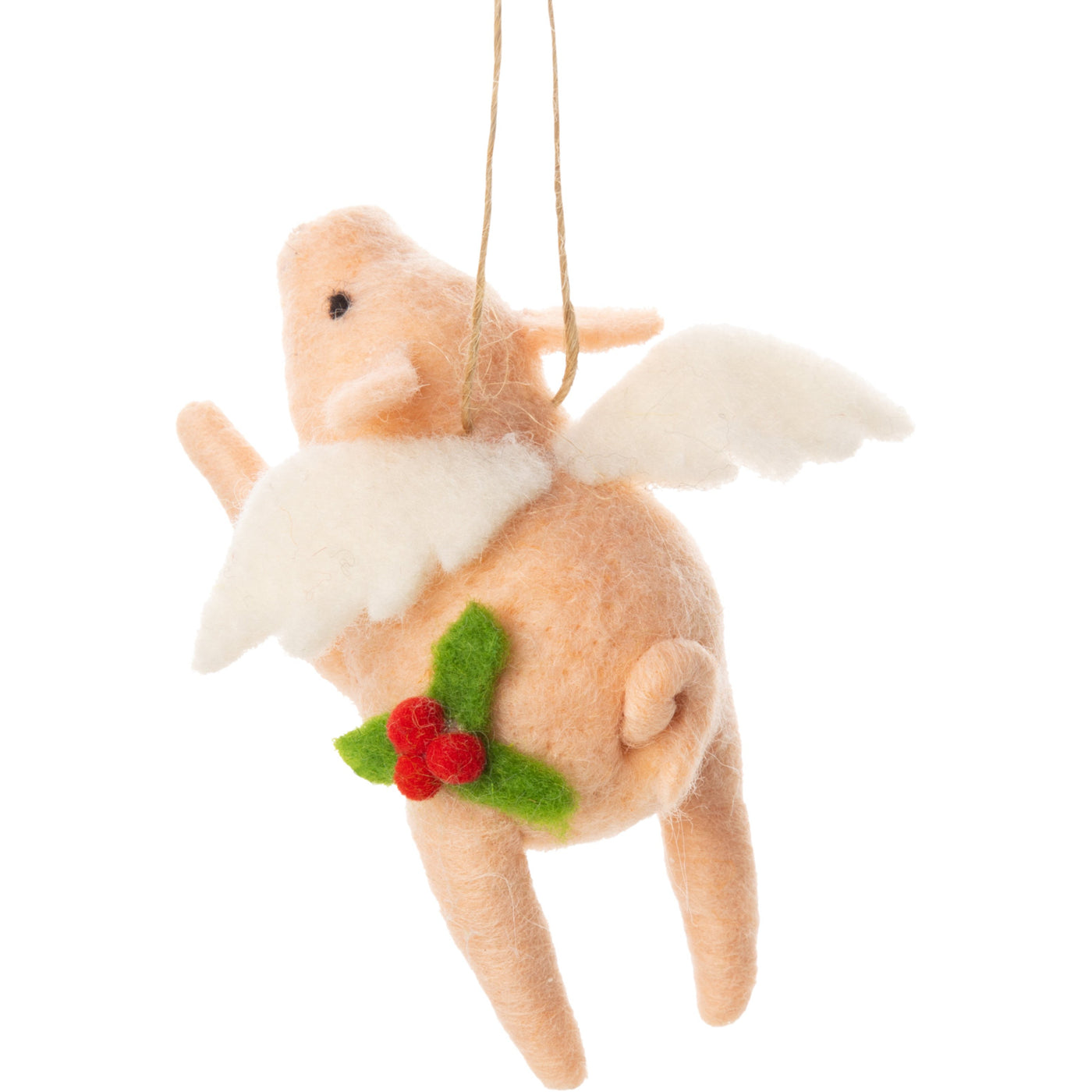 Flying Pig Angel With Holly Felt Ornament