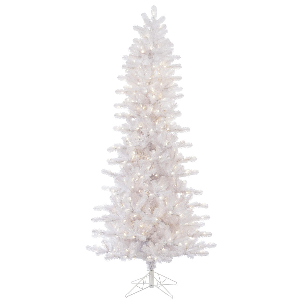 Crystal White Slim Pine Tree - 8.5' x 46" Pre-Lit with 650 Warm White Single Mold LED Lights