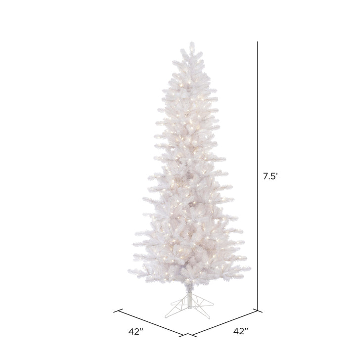 Crystal White Slim Pine Tree - 7.5' x 42" Pre-lit with 500 Warm White Single Mold LED Lights