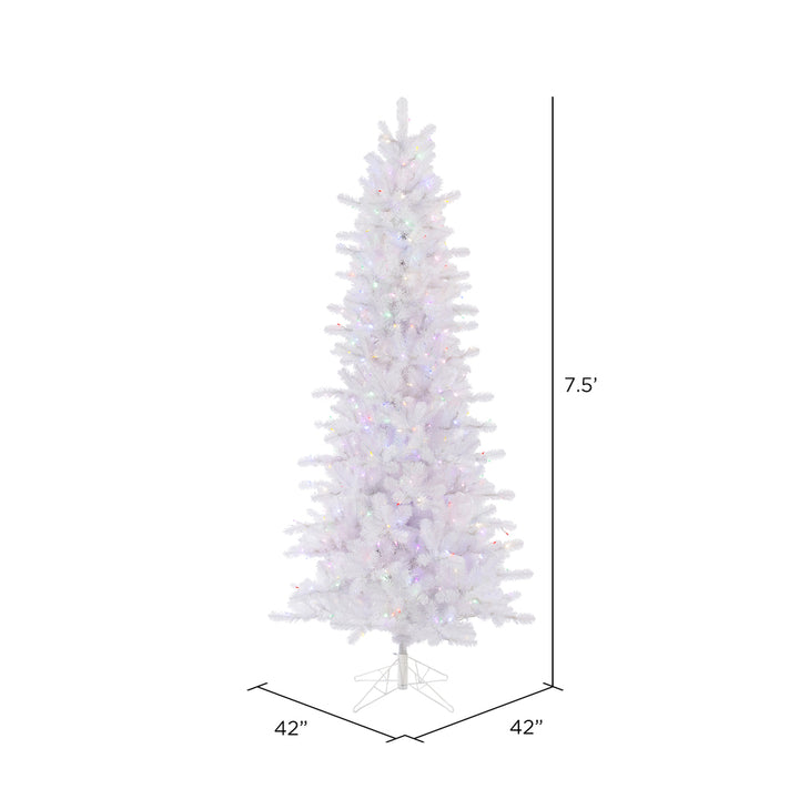 Crystal White Slim Pine Tree - 7.5' x 42" Pre-lit with 500 Multi-Colored Italian Style LED Lights