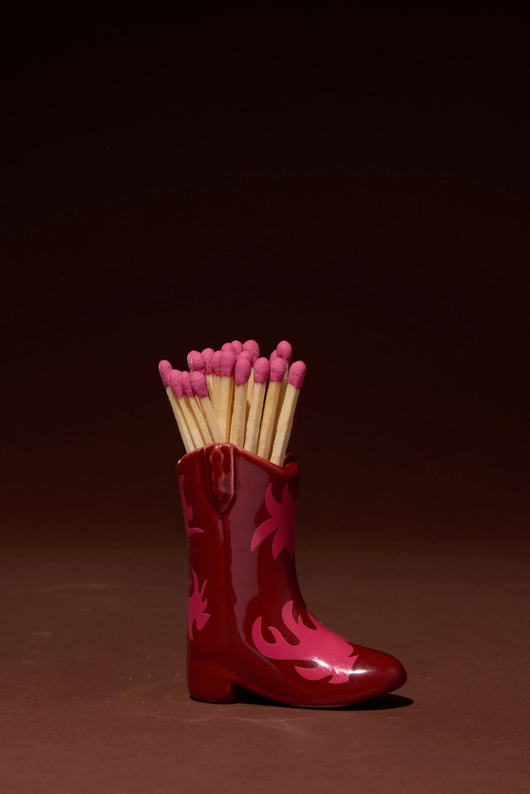 Cowboy Boot Match Holder With Matches - Red & Pink Flame