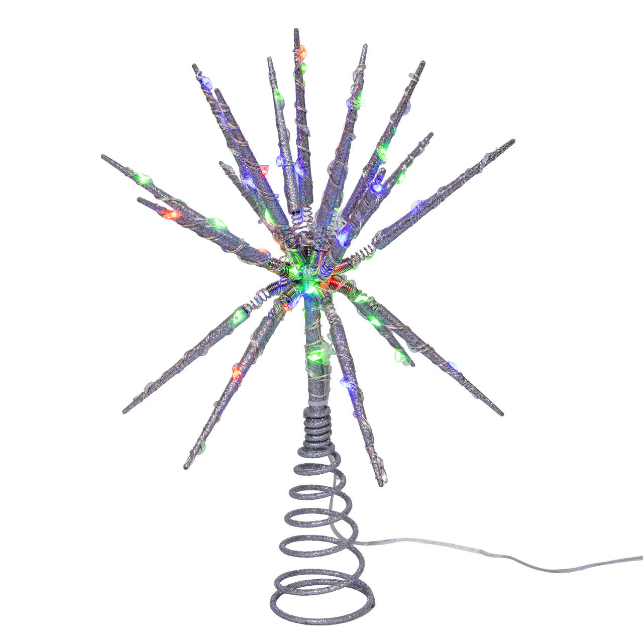 RGB LED Silver Glitter Starburst Tree Topper