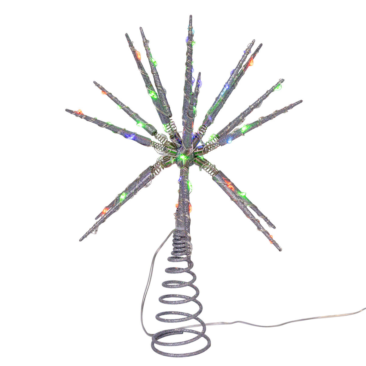 RGB LED Silver Glitter Starburst Tree Topper