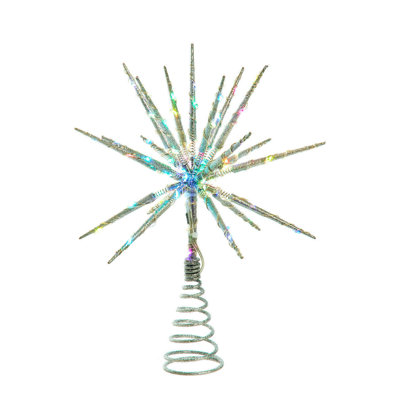 RGB LED Silver Glitter Starburst Tree Topper