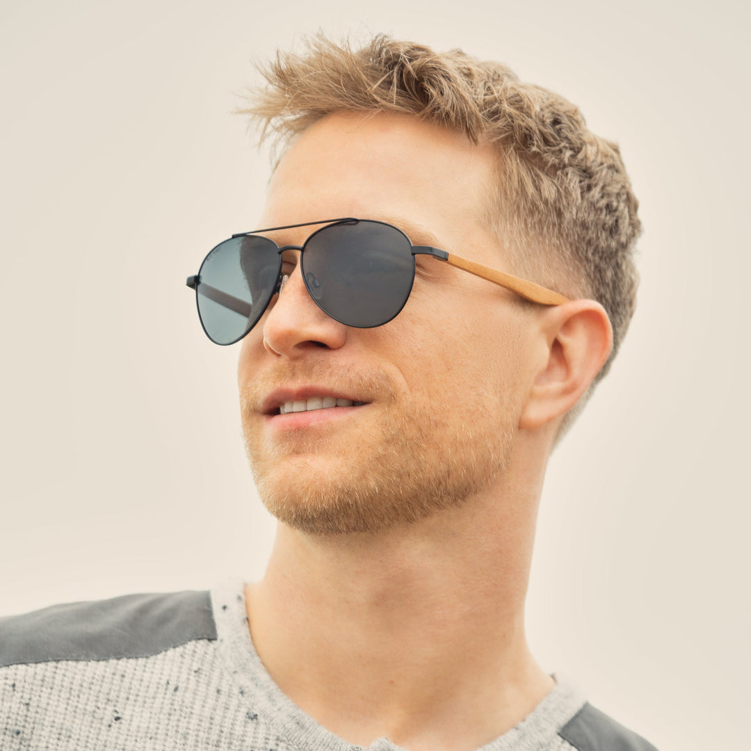 Amador Matte Black & Beachwood With Smoke Polarized Sunglasses