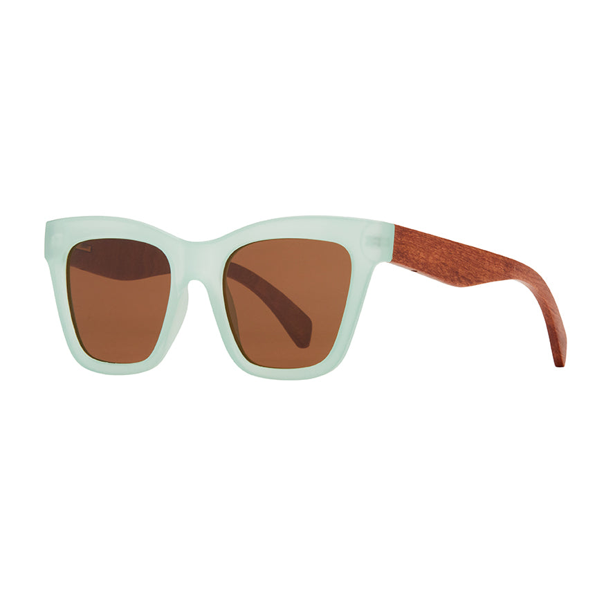 Amaya Polarized Sunglasses - Mint Green / Walnut Wood