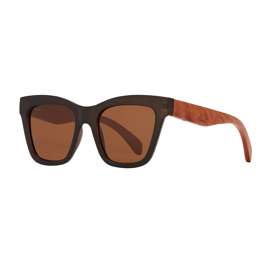 Amaya Polarized Sunglasses - Dark Chocolate Brown / Walnut Wood