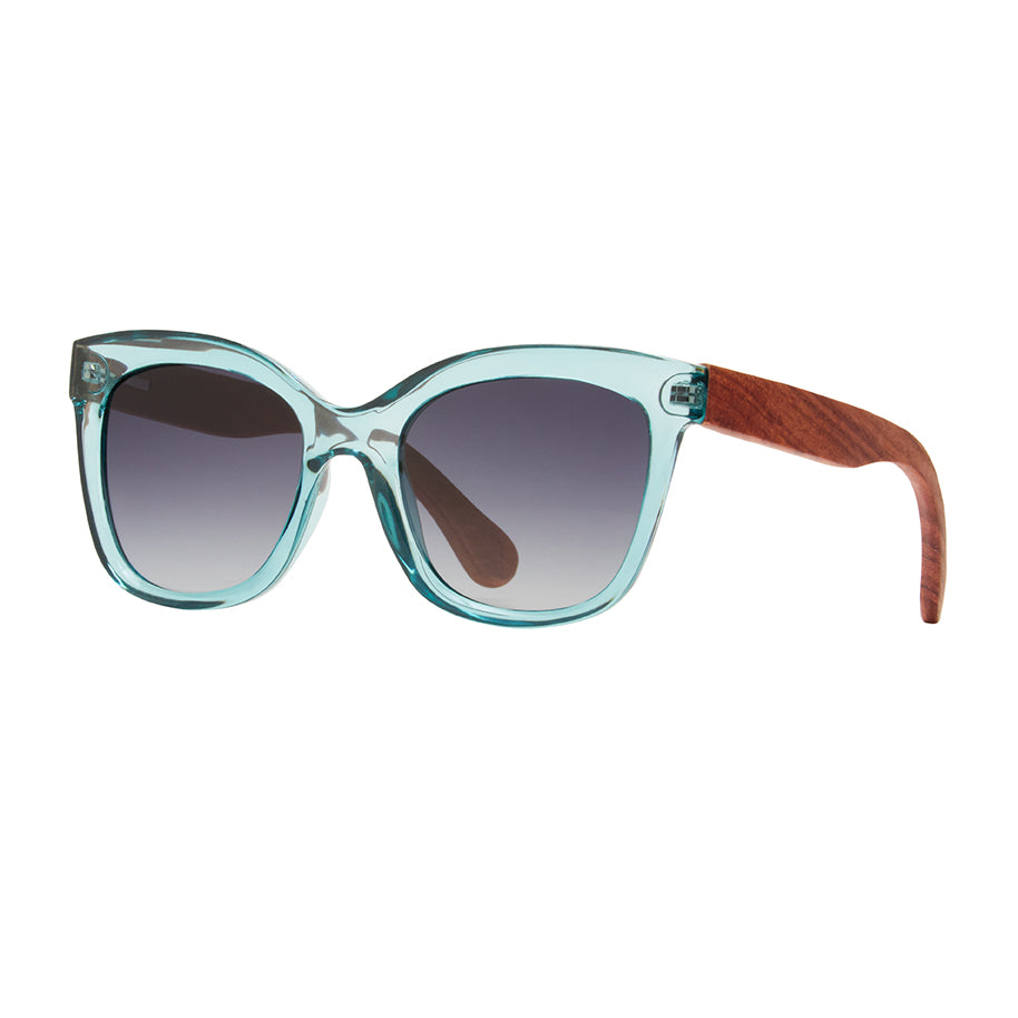 Amelia Polarized Sunglasses - Crystal Blue / Walnut Wood