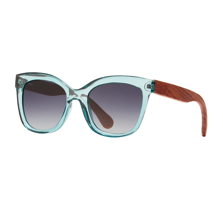 Amelia Polarized Sunglasses - Crystal Blue / Walnut Wood
