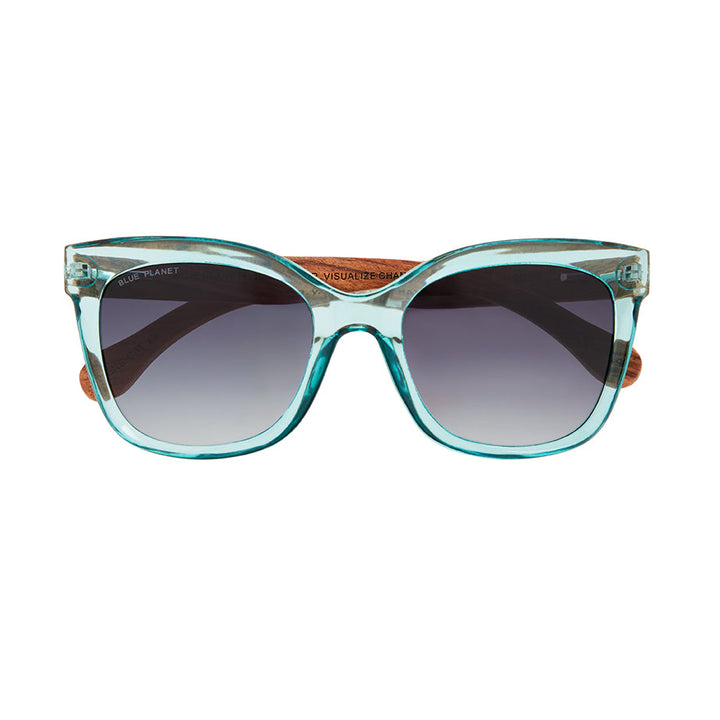 Amelia Polarized Sunglasses - Crystal Blue / Walnut Wood