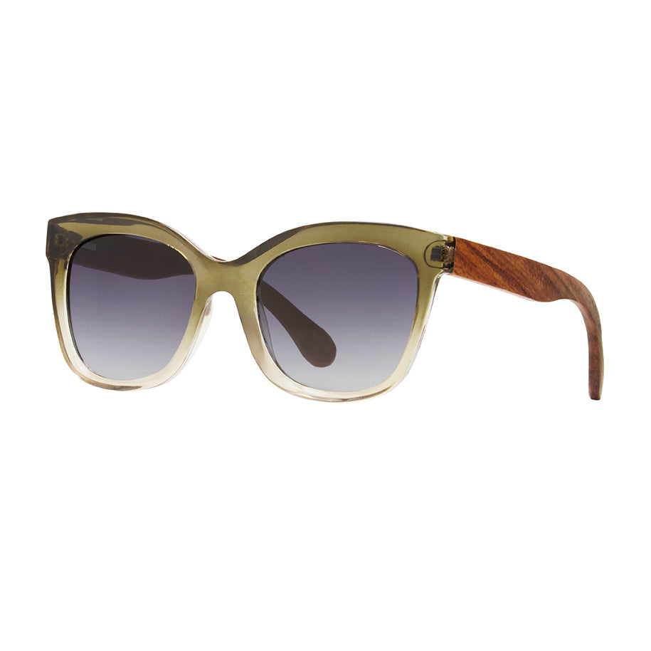 Amelia Polarized Sunglasses - Crystal Green Fade / Walnut Wood