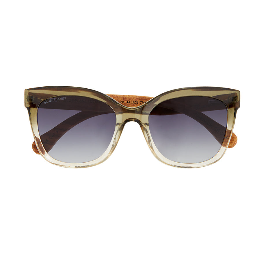 Amelia Polarized Sunglasses - Crystal Green Fade / Walnut Wood