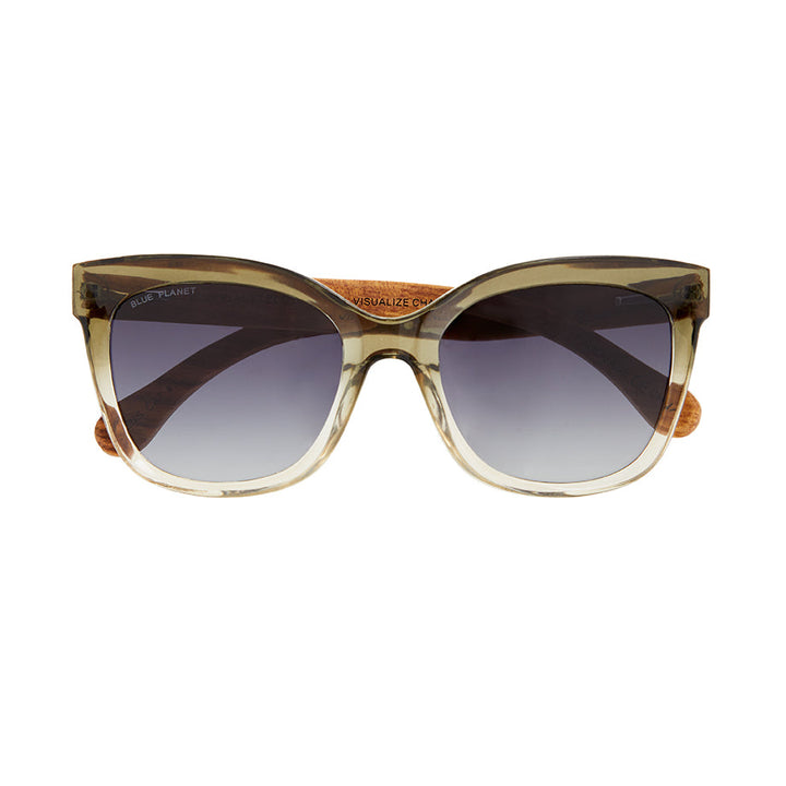 Amelia Polarized Sunglasses - Crystal Green Fade / Walnut Wood