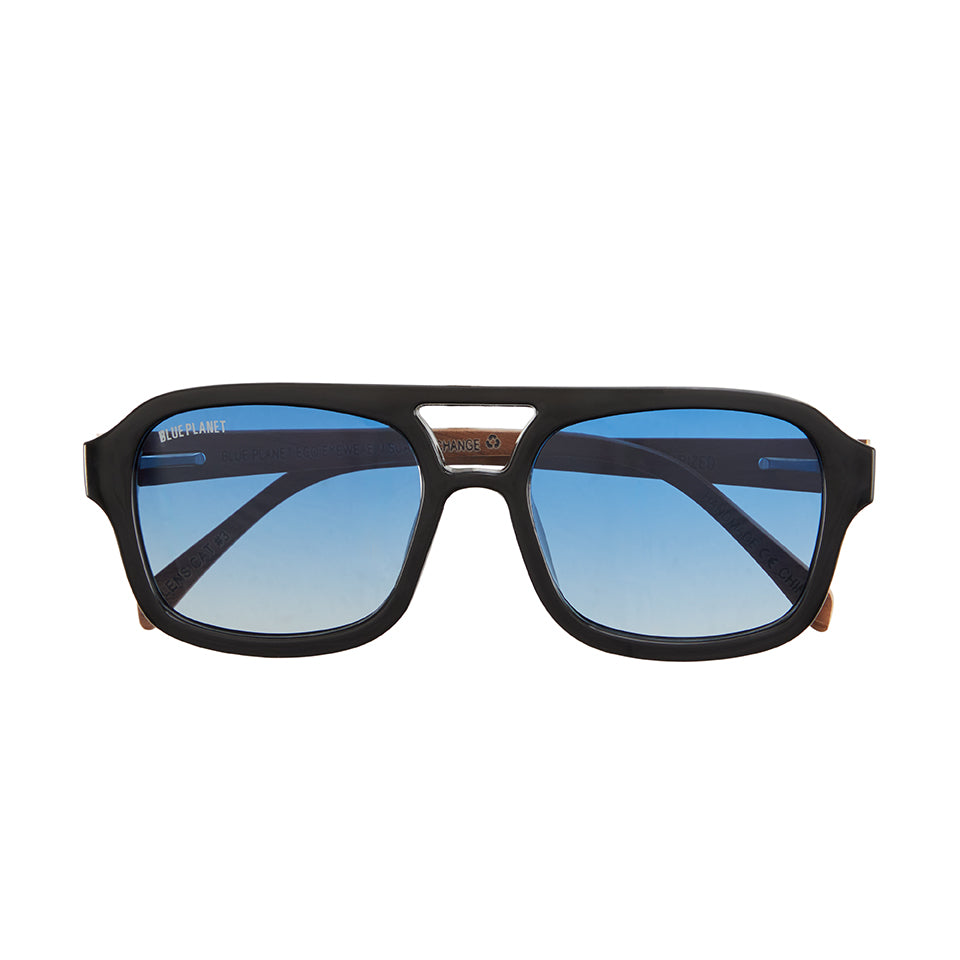 Ari Polarized Sunglasses - Onyx / Walnut Wood / Blue Gradient