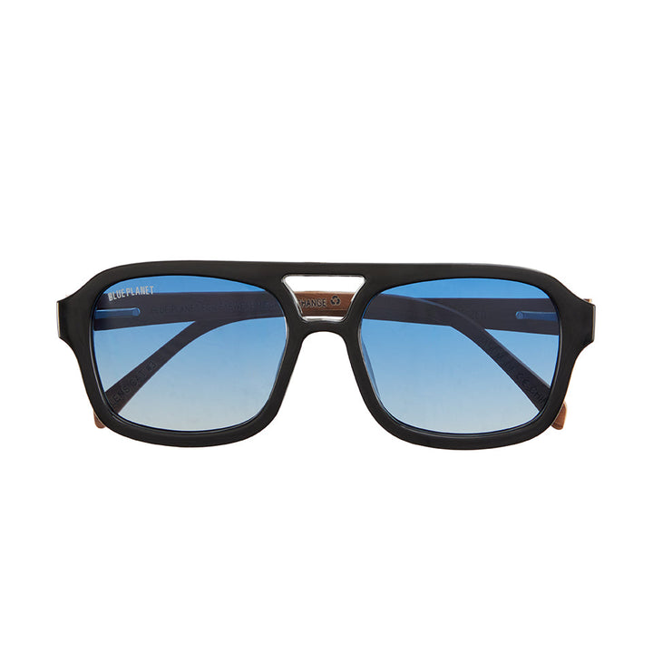 Ari Polarized Sunglasses - Onyx / Walnut Wood / Blue Gradient