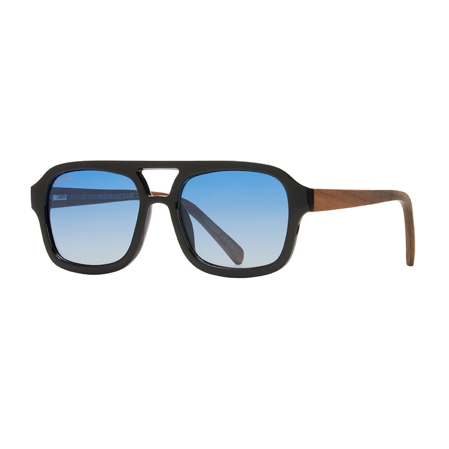 Ari Polarized Sunglasses - Onyx / Walnut Wood / Blue Gradient
