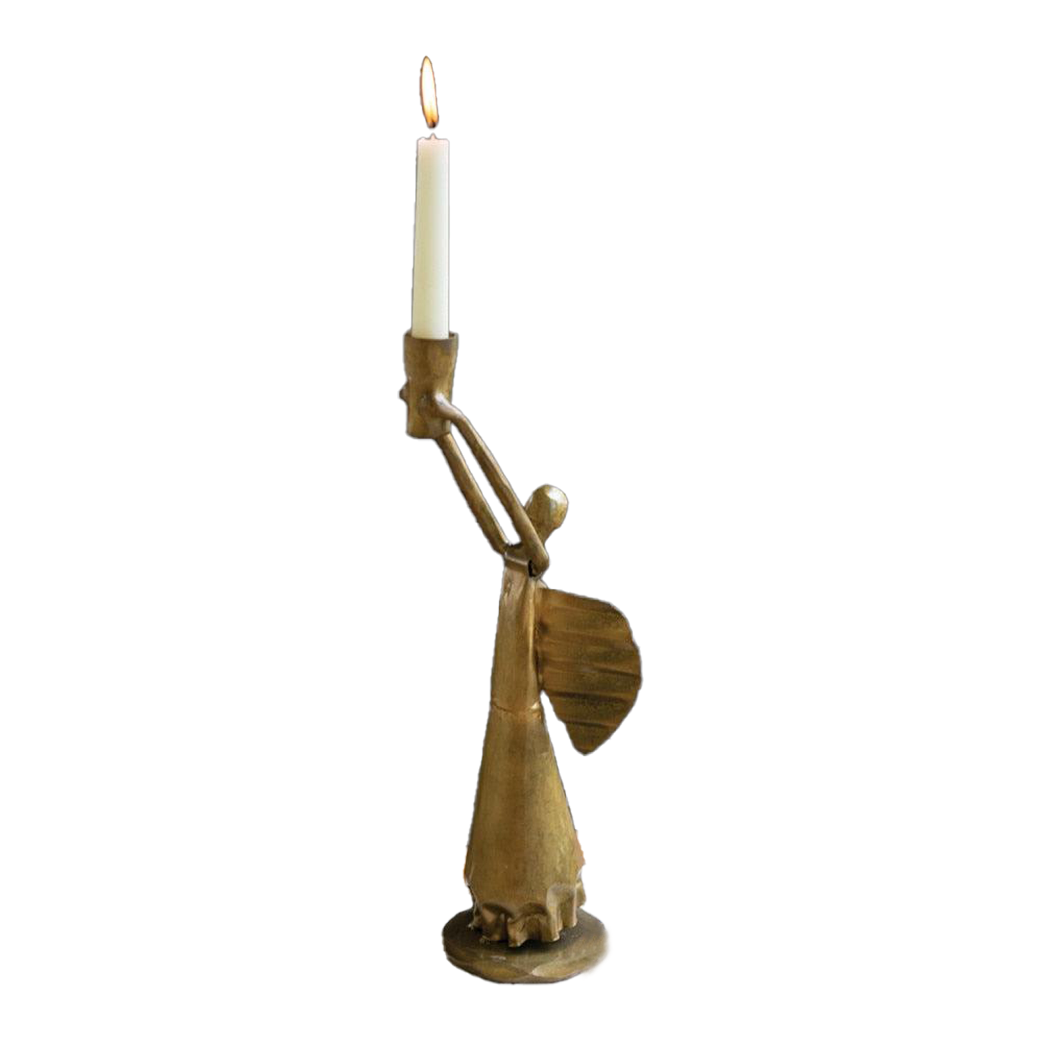 Antique Gold Metal Christmas Angel Taper Candle Holder