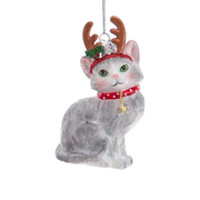 Cat With Antlers Ornament - Gray