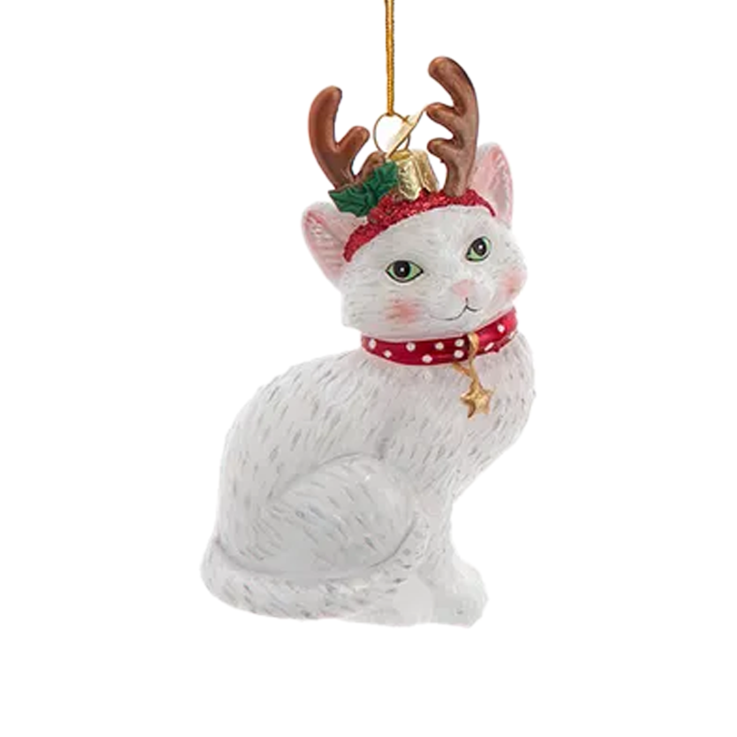 Cat With Antlers Ornament - White