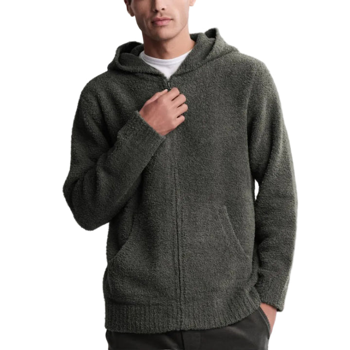 Cozy Chic® Men's Zip Up Hoodie - Dark Moss