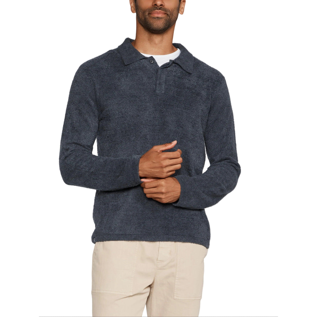 Cozy Chic® Men's Lite Long Sleeve Polo - Indigo