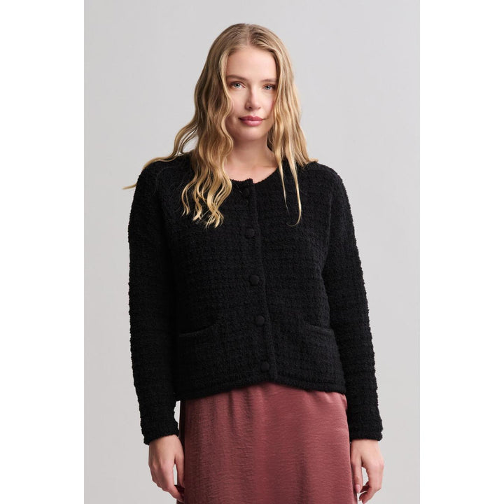 CozyChic® Textured Button Front Cardigan - Black