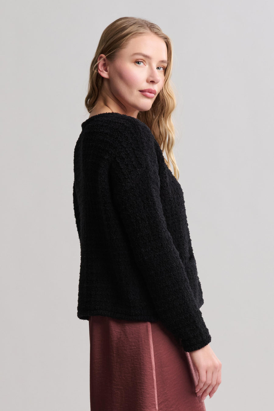 CozyChic® Textured Button Front Cardigan - Black