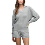 Heathered Cotton Tulip Pointelle Collard Pullover - Frost