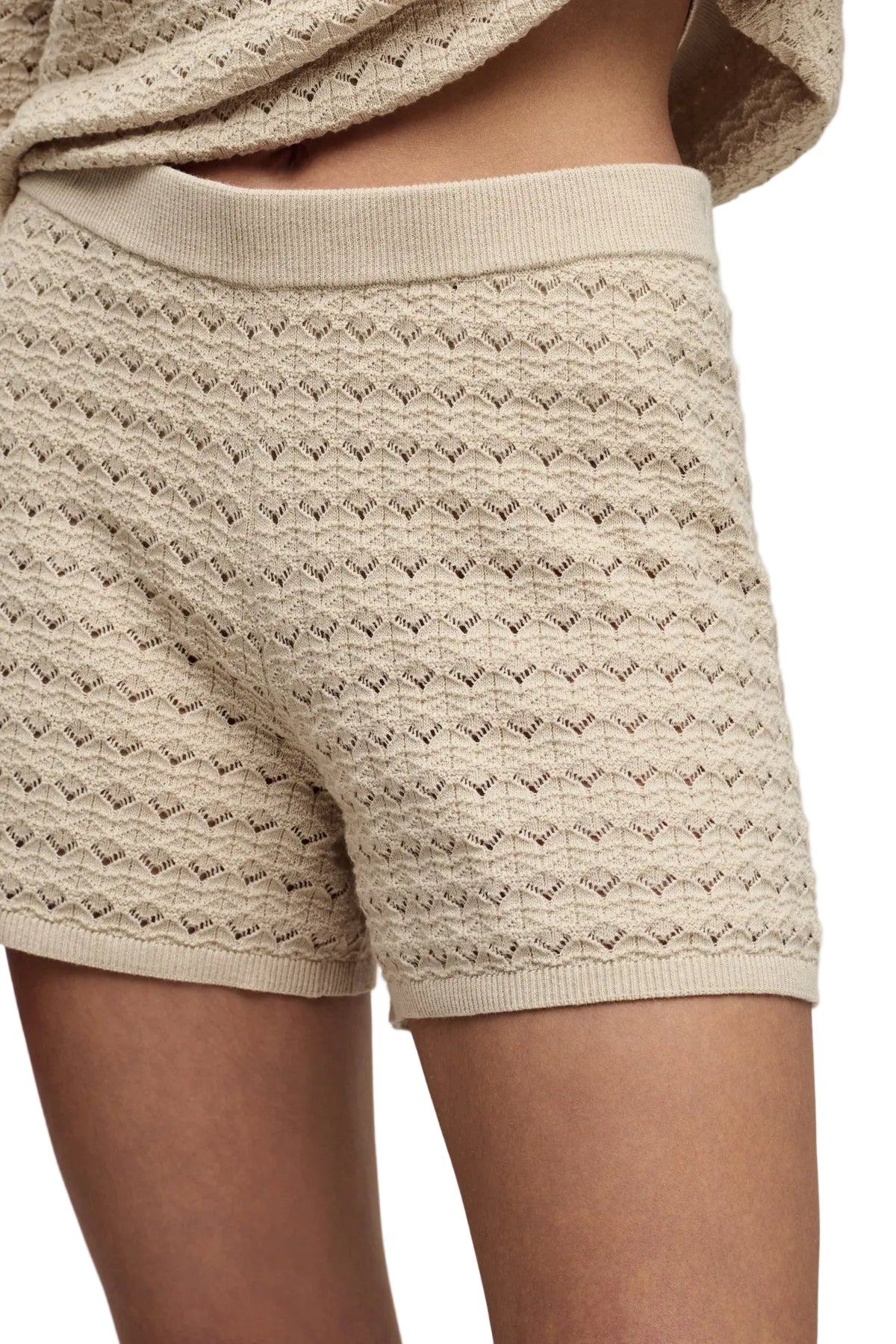 Heathered Cotton Tulip Pointelle Short - Stone