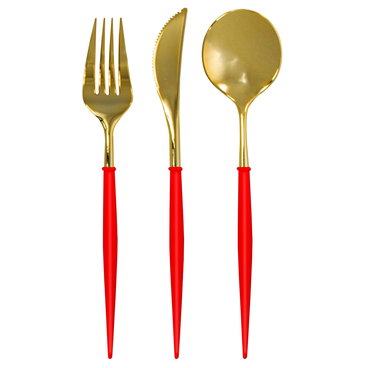 Red & Gold Bella Plastic Cutler - 24pc, Service For 8