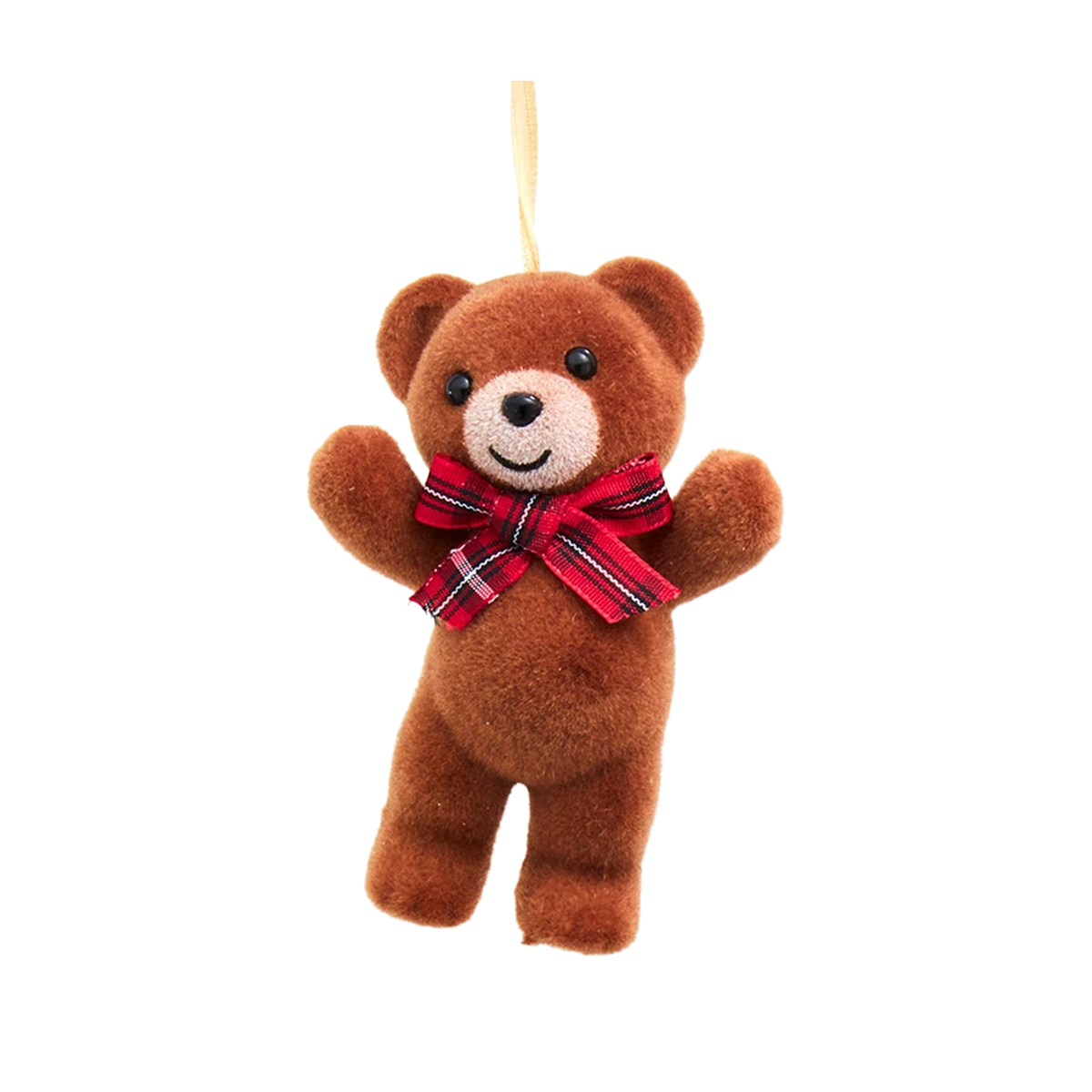 Bear With Plaid Bow Ornament - Brown Standing