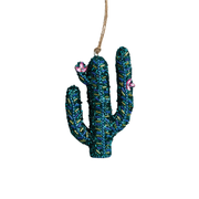 Beaded Cactus Ornament - Blue