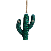 Beaded Cactus Ornament - Dark Green