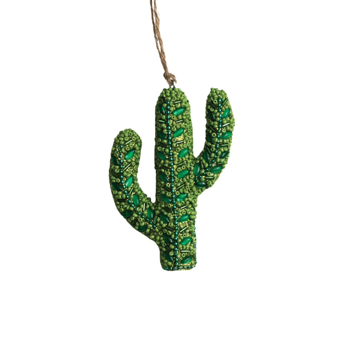Beaded Cactus Ornament - Light Green