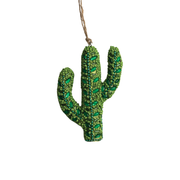 Beaded Cactus Ornament - Light Green
