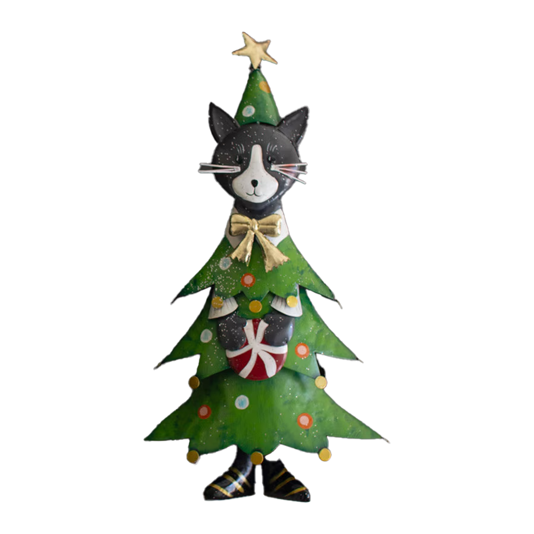 Painted Metal Cat Christmas Trees - Black