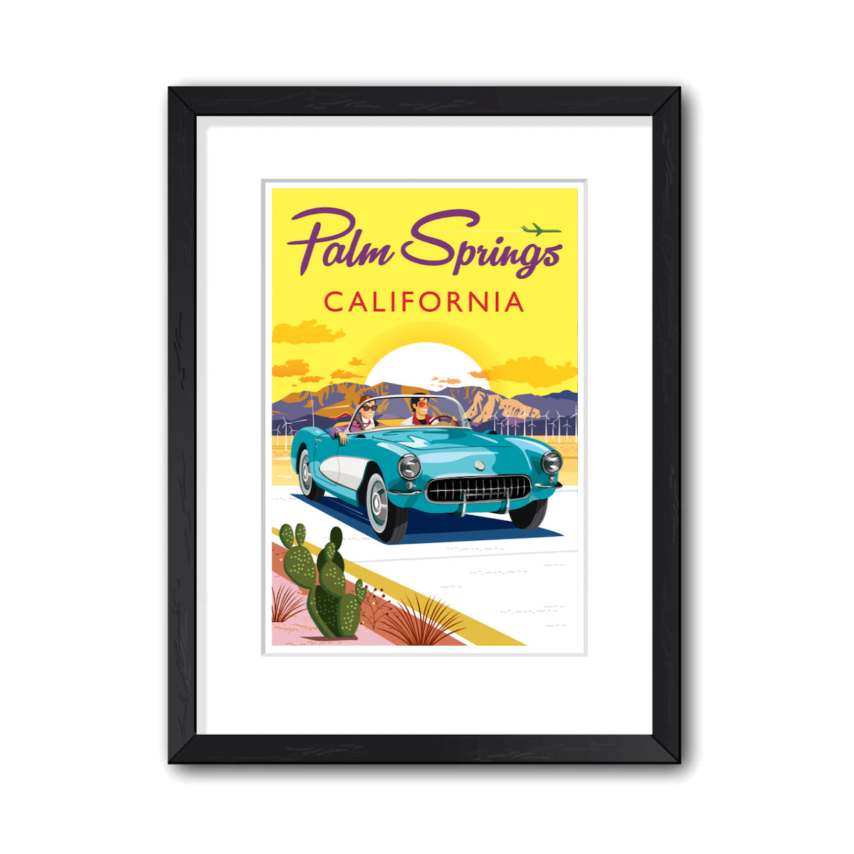 Print: Blue Convertible 13" x 19" (Framed) - Just Fabulous Palm Springs